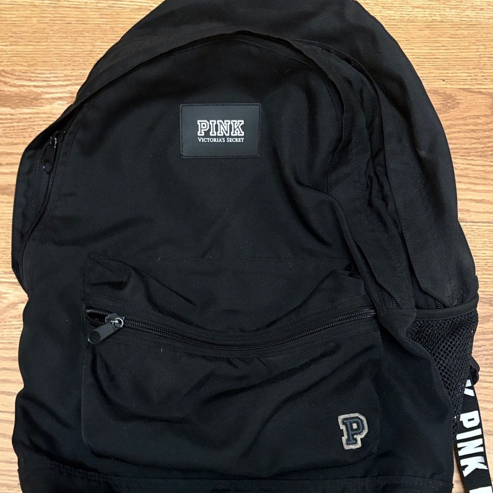 PINK Victoria's Secret Black Canvas Backpack with Logo Patch